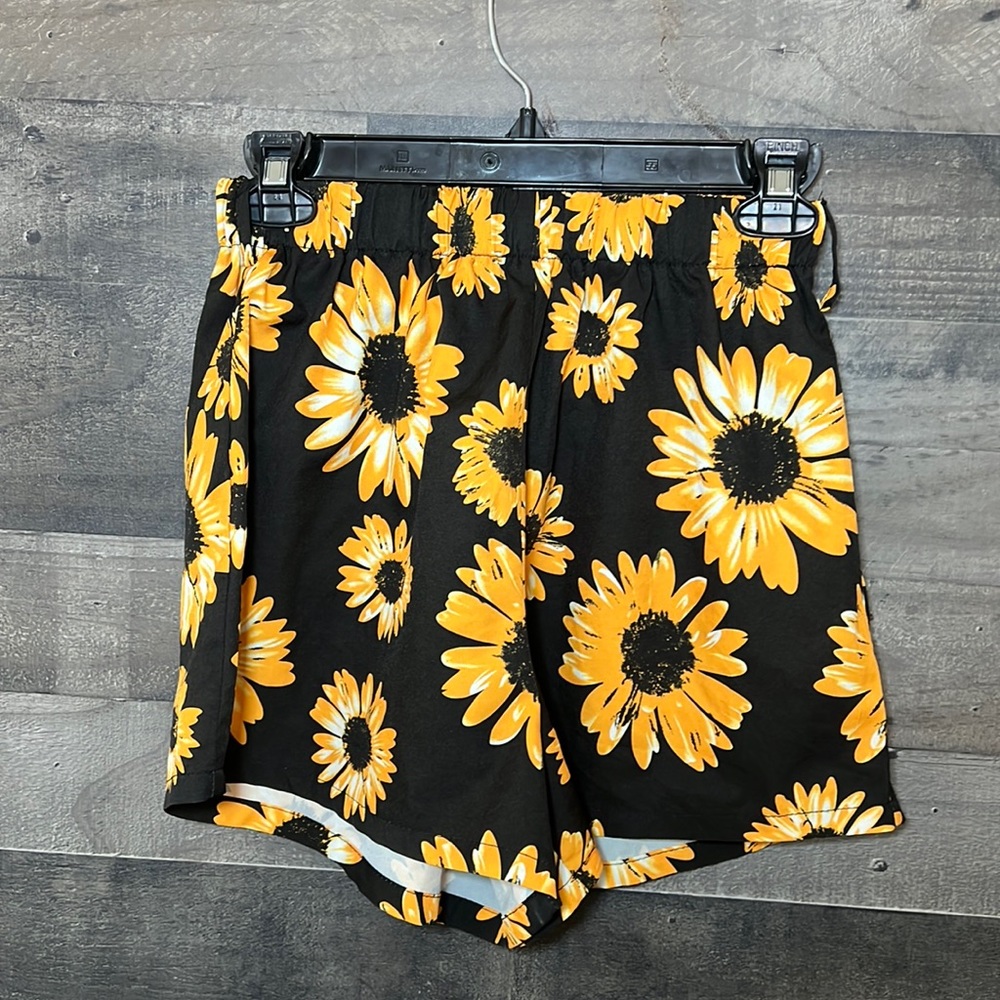 Black with Sunflowers Shorts from Shein
